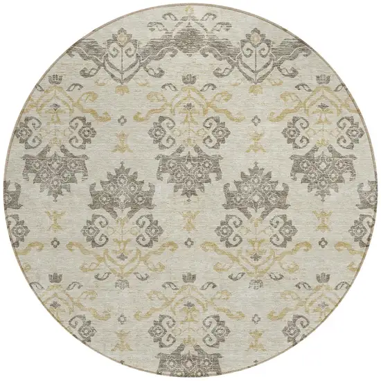 8' Beige Tan And Taupe Round Oriental Washable Indoor Outdoor Area Rug Photo 6