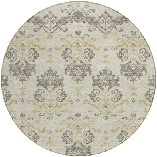 8' Beige Tan And Taupe Round Oriental Washable Indoor Outdoor Area Rug Photo 2