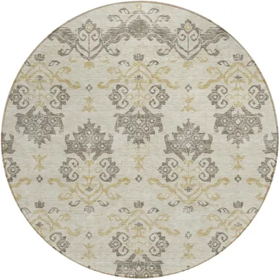 8' Beige Tan And Taupe Round Oriental Washable Indoor Outdoor Area Rug Photo 2
