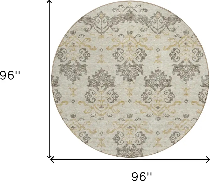 8' Beige Tan And Taupe Round Oriental Washable Indoor Outdoor Area Rug Photo 9