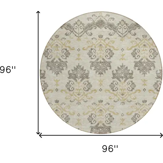 8' Beige Tan And Taupe Round Oriental Washable Indoor Outdoor Area Rug Photo 9