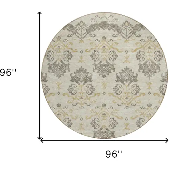 8' Beige Tan And Taupe Round Oriental Washable Indoor Outdoor Area Rug Photo 9