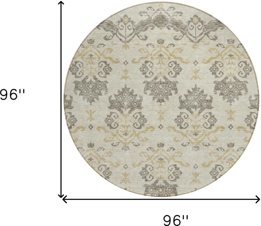 8' Beige Tan And Taupe Round Oriental Washable Indoor Outdoor Area Rug Photo 9