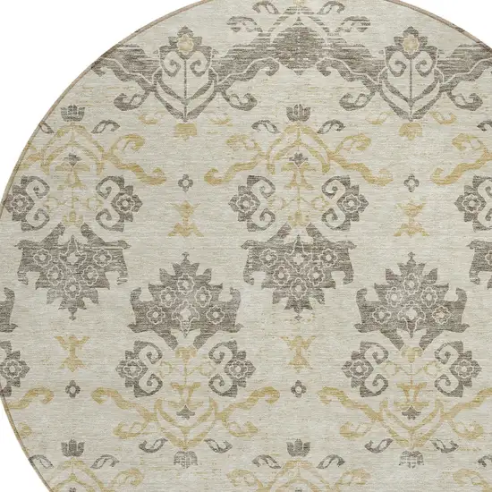 8' Beige Tan And Taupe Round Oriental Washable Indoor Outdoor Area Rug Photo 5