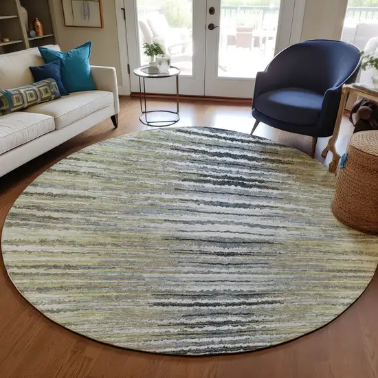 8' Beige Tan And Taupe Round Striped Washable Indoor Outdoor Area Rug Photo 8