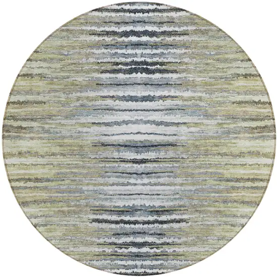 8' Beige Tan And Taupe Round Striped Washable Indoor Outdoor Area Rug Photo 2