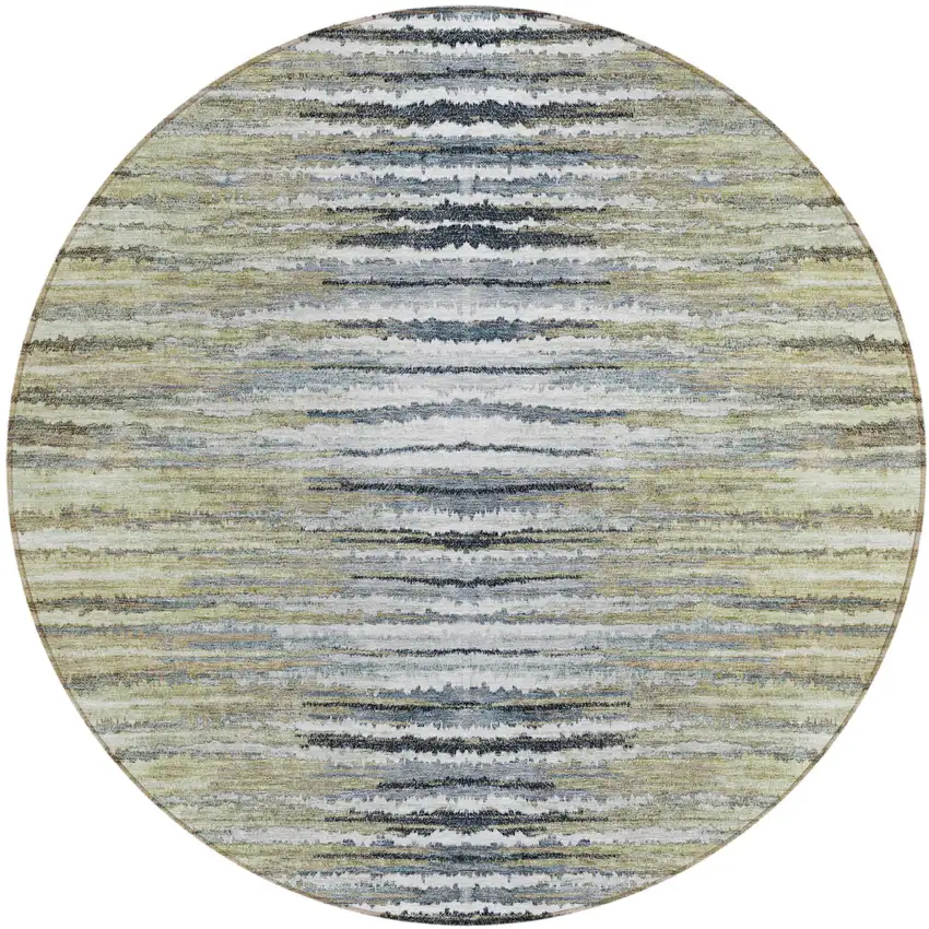 8' Beige Tan And Taupe Round Striped Washable Indoor Outdoor Area Rug Photo 2
