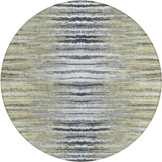 8' Beige Tan And Taupe Round Striped Washable Indoor Outdoor Area Rug Photo 2