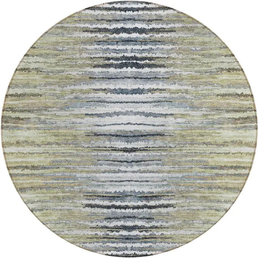 8' Beige Tan And Taupe Round Striped Washable Indoor Outdoor Area Rug Photo 2