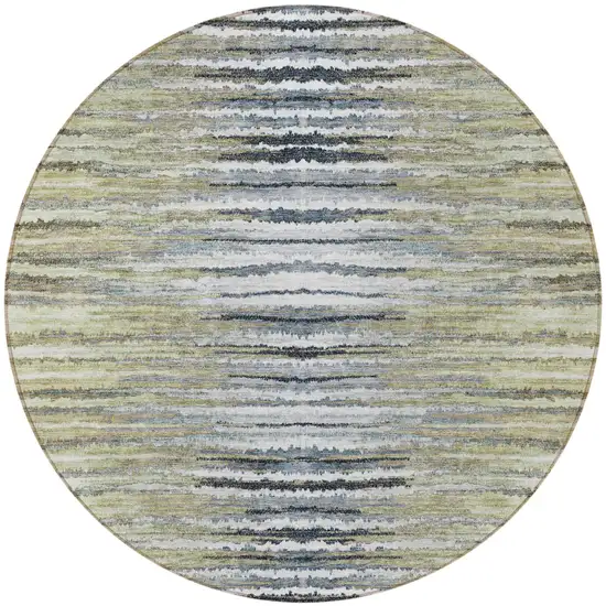 8' Beige Tan And Taupe Round Striped Washable Indoor Outdoor Area Rug Photo 6