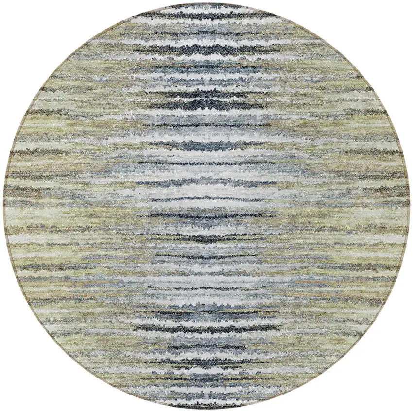 8' Beige Tan And Taupe Round Striped Washable Indoor Outdoor Area Rug Photo 6