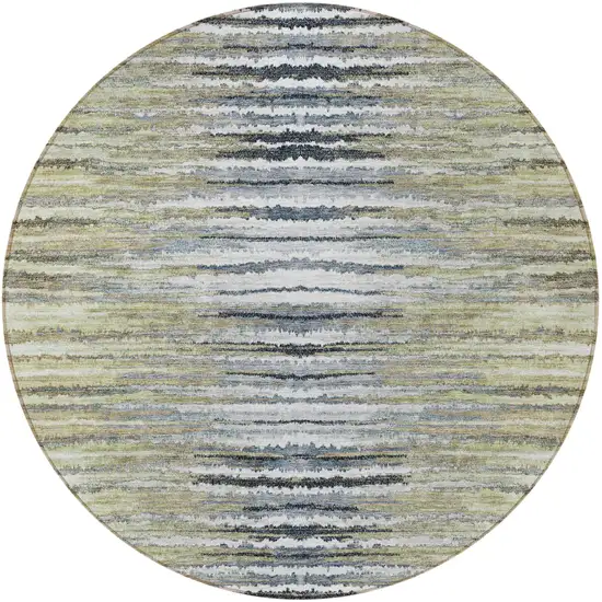 8' Beige Tan And Taupe Round Striped Washable Indoor Outdoor Area Rug Photo 6