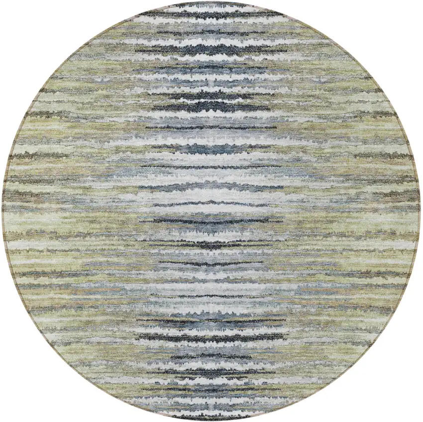 8' Beige Tan And Taupe Round Striped Washable Indoor Outdoor Area Rug Photo 6