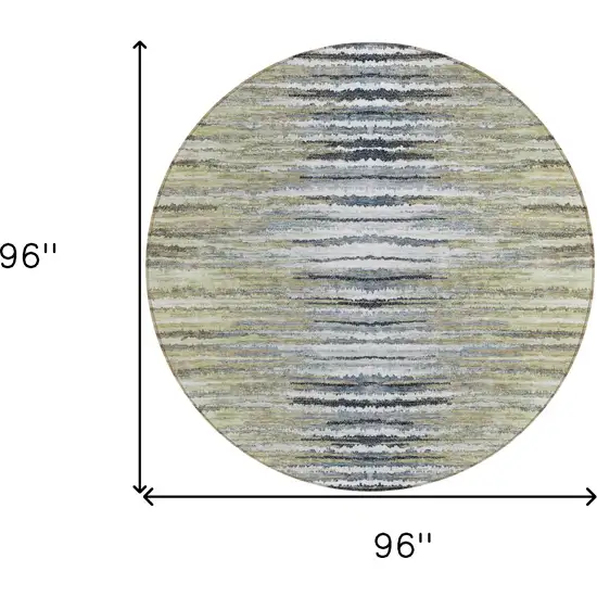 8' Beige Tan And Taupe Round Striped Washable Indoor Outdoor Area Rug Photo 3