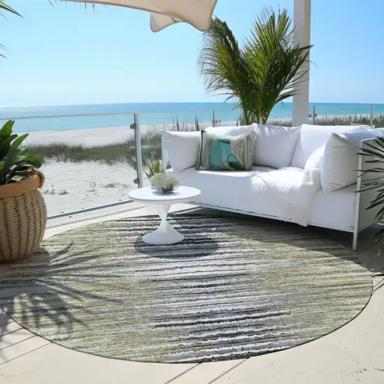 8' Beige Tan And Taupe Round Striped Washable Indoor Outdoor Area Rug Photo 7
