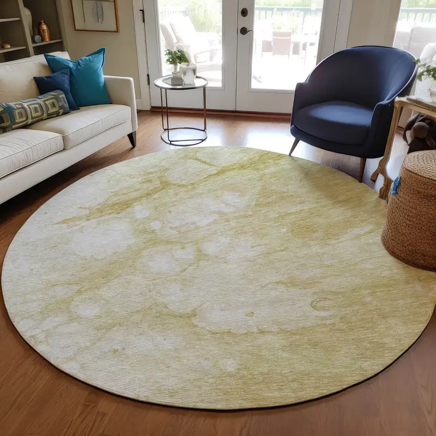 8' Beige Taupe And Artichoke Green Round Abstract Washable Indoor Outdoor Area Rug Photo 7