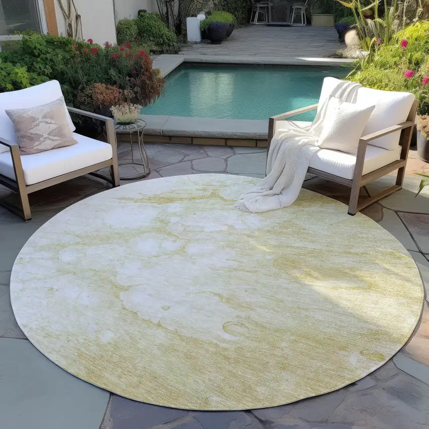 8' Beige Taupe And Artichoke Green Round Abstract Washable Indoor Outdoor Area Rug Photo 6