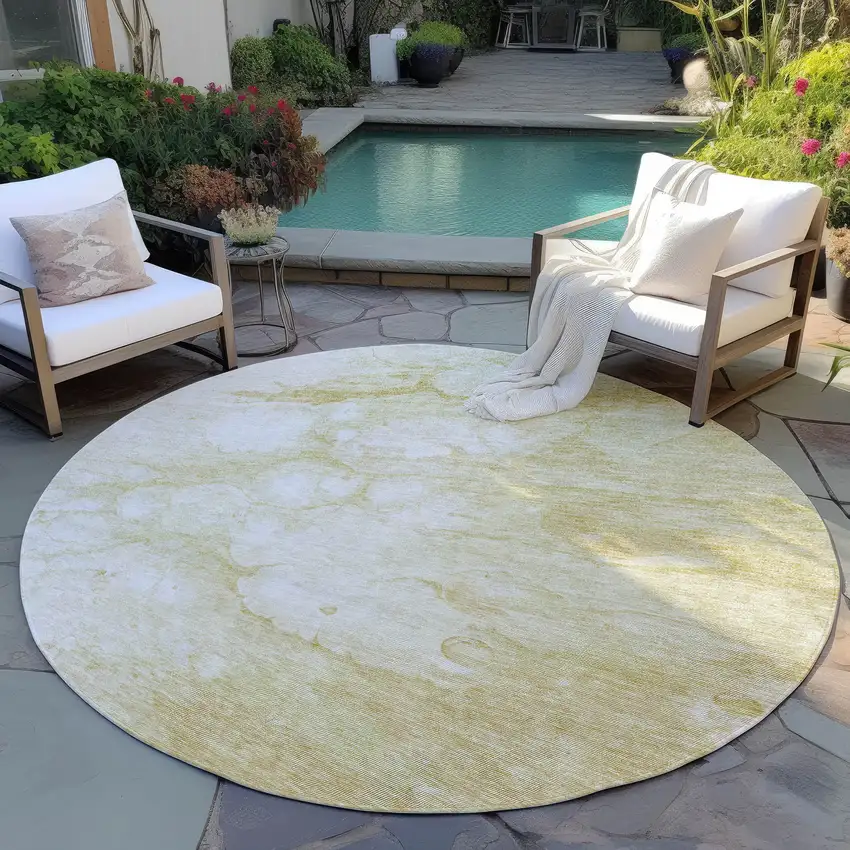 8' Beige Taupe And Artichoke Green Round Abstract Washable Indoor Outdoor Area Rug Photo 6