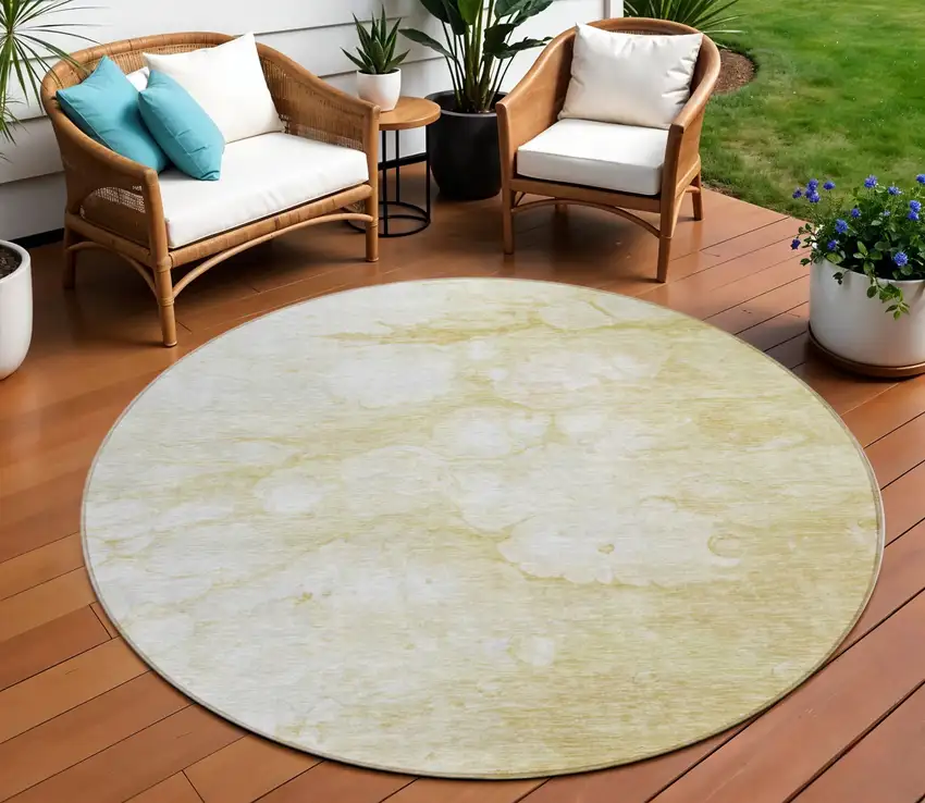 8' Beige Taupe And Artichoke Green Round Abstract Washable Indoor Outdoor Area Rug Photo 1
