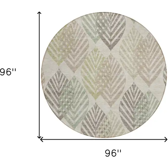 8' Beige Taupe And Artichoke Green Round Floral Washable Indoor Outdoor Area Rug Photo 9
