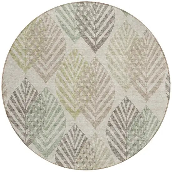 8' Beige Taupe And Artichoke Green Round Floral Washable Indoor Outdoor Area Rug Photo 6