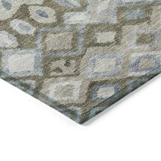 8' Beige Taupe And Blue Round Geometric Washable Indoor Outdoor Area Rug Photo 6