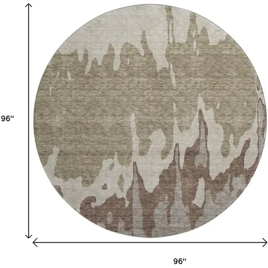 8' Beige Taupe And Brown Abstract Washable Round Rug With UV Protection Photo 9