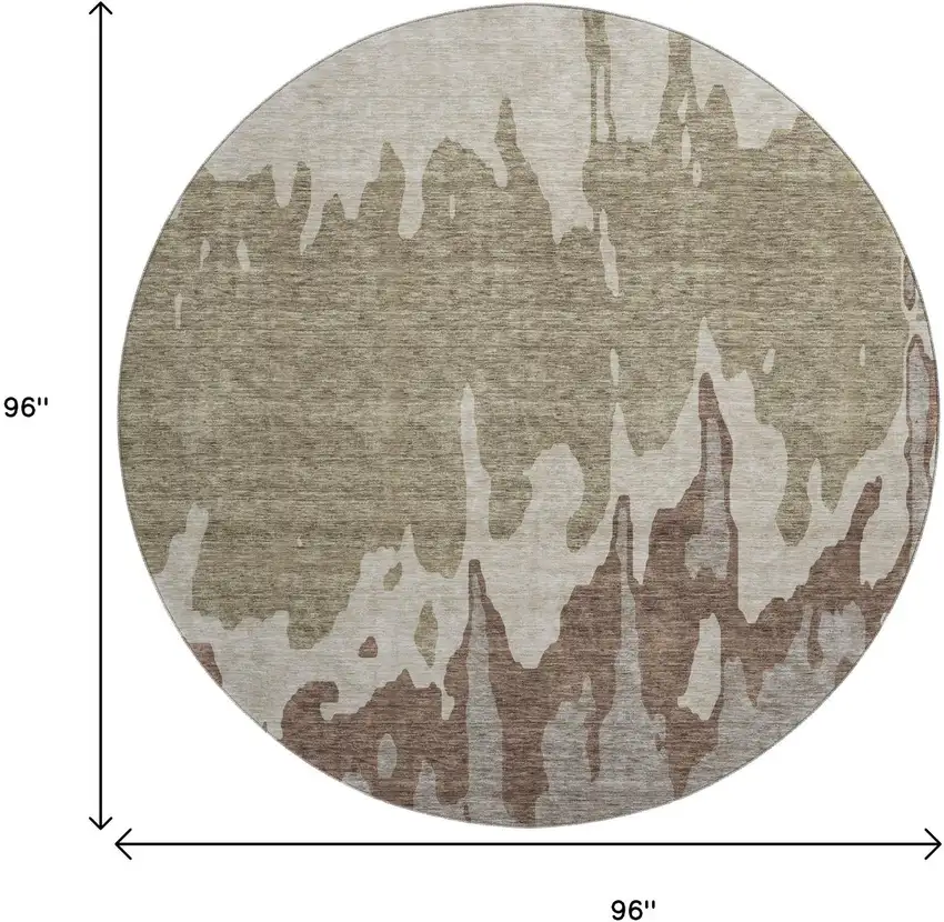 8' Beige Taupe And Brown Abstract Washable Round Rug With UV Protection Photo 9