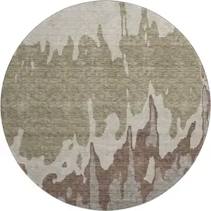 Photo of 8' Beige Taupe And Brown Abstract Washable Round Rug With UV Protection