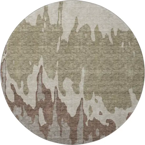 8' Beige Taupe And Brown Abstract Washable Round Rug With UV Protection Photo 3