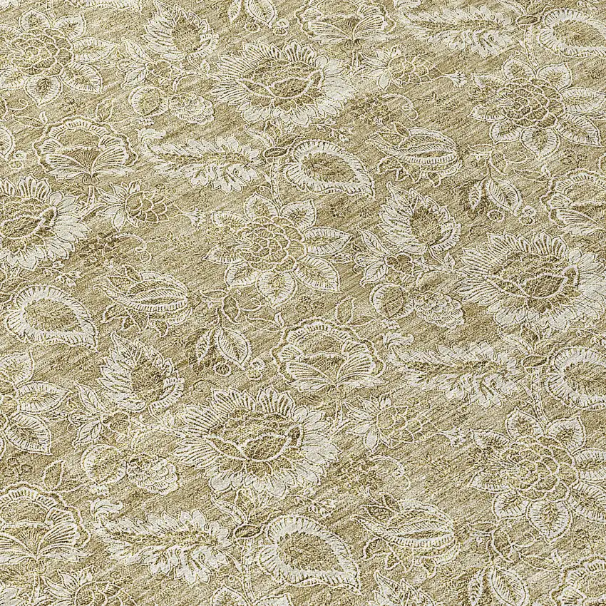 8' Beige Taupe And Brown Round Floral Washable Indoor Outdoor Area Rug Photo 8