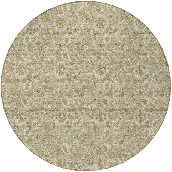 8' Beige Taupe And Brown Round Floral Washable Indoor Outdoor Area Rug Photo 5