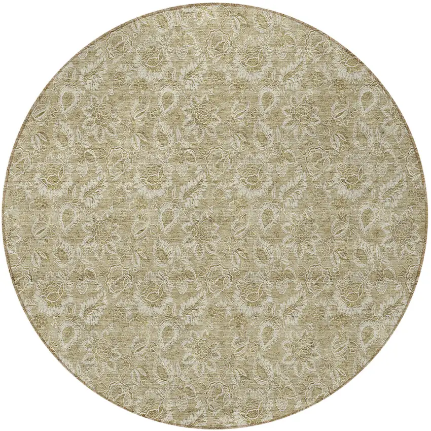 8' Beige Taupe And Brown Round Floral Washable Indoor Outdoor Area Rug Photo 5