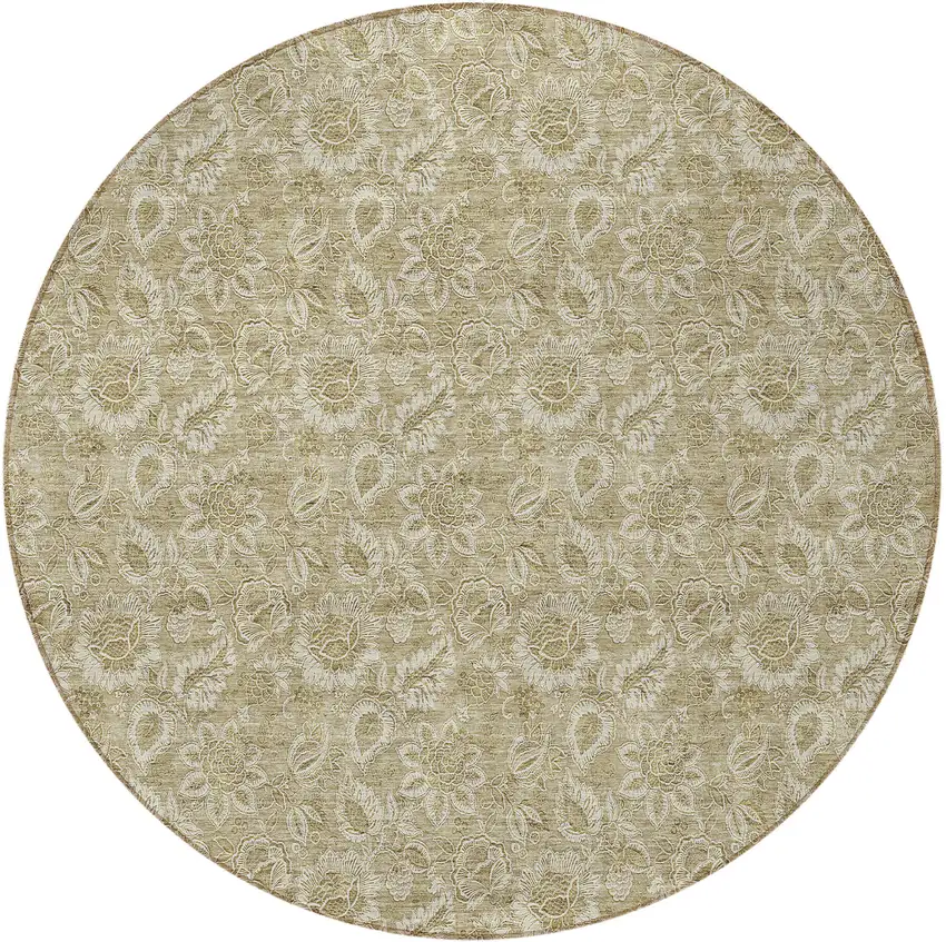 8' Beige Taupe And Brown Round Floral Washable Indoor Outdoor Area Rug Photo 5