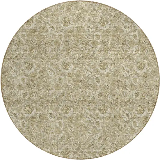 8' Beige Taupe And Brown Round Floral Washable Indoor Outdoor Area Rug Photo 2