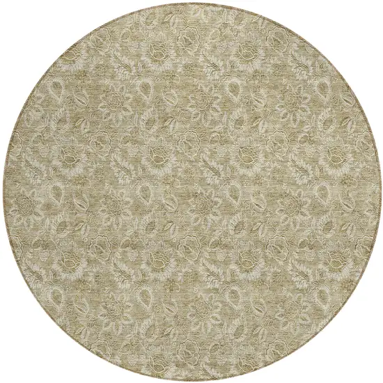 8' Beige Taupe And Brown Round Floral Washable Indoor Outdoor Area Rug Photo 2