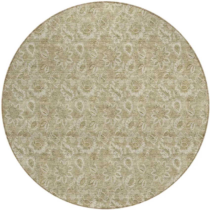 8' Beige Taupe And Brown Round Floral Washable Indoor Outdoor Area Rug Photo 2