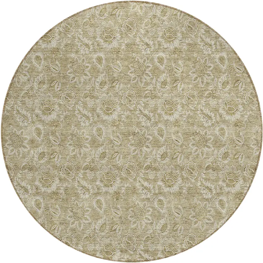 8' Beige Taupe And Brown Round Floral Washable Indoor Outdoor Area Rug Photo 2