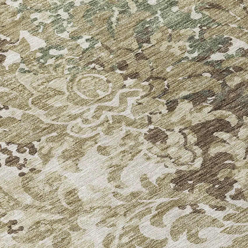 8' Beige Taupe And Brown Round Floral Washable Indoor Outdoor Area Rug Photo 8