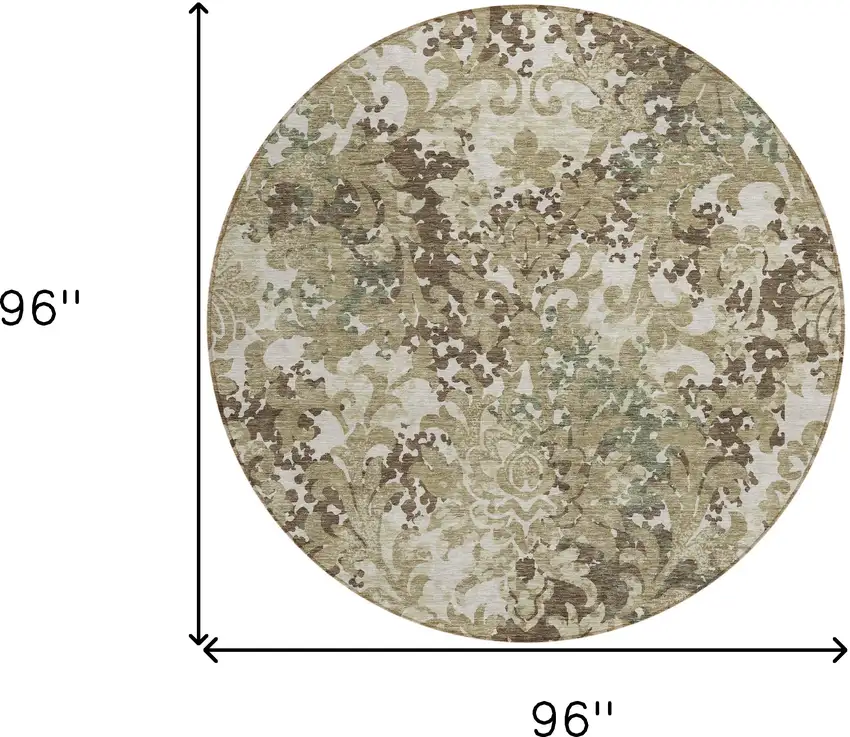 8' Beige Taupe And Brown Round Floral Washable Indoor Outdoor Area Rug Photo 7