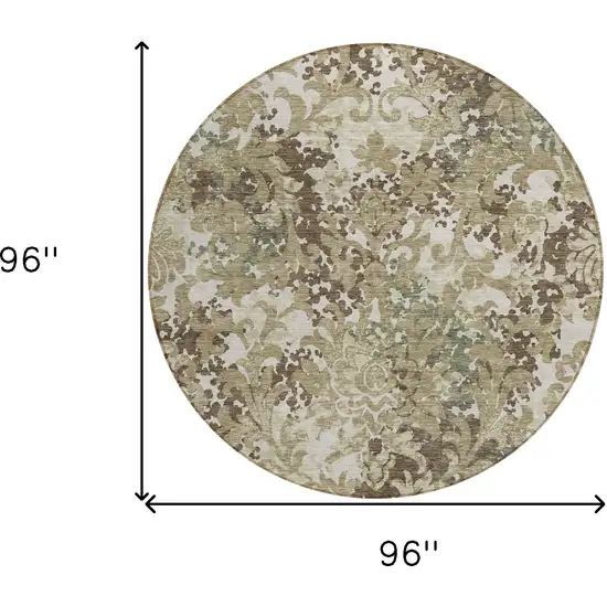 8' Beige Taupe And Brown Round Floral Washable Indoor Outdoor Area Rug Photo 7