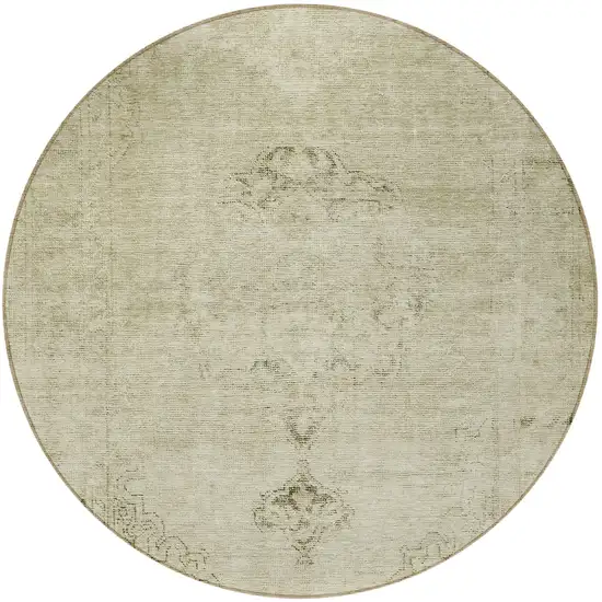 8' Beige Taupe And Brown Round Oriental Washable Indoor Outdoor Area Rug Photo 5