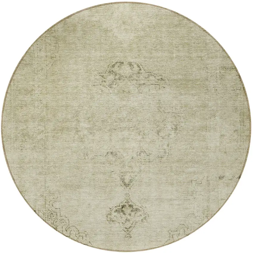 8' Beige Taupe And Brown Round Oriental Washable Indoor Outdoor Area Rug Photo 5