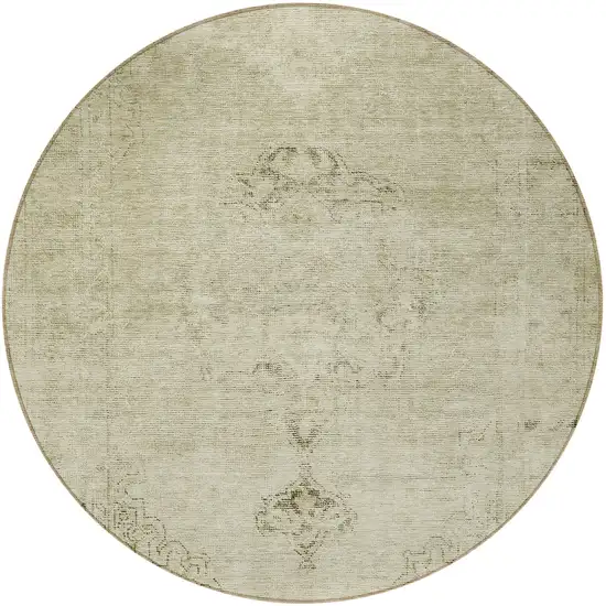 8' Beige Taupe And Brown Round Oriental Washable Indoor Outdoor Area Rug Photo 5