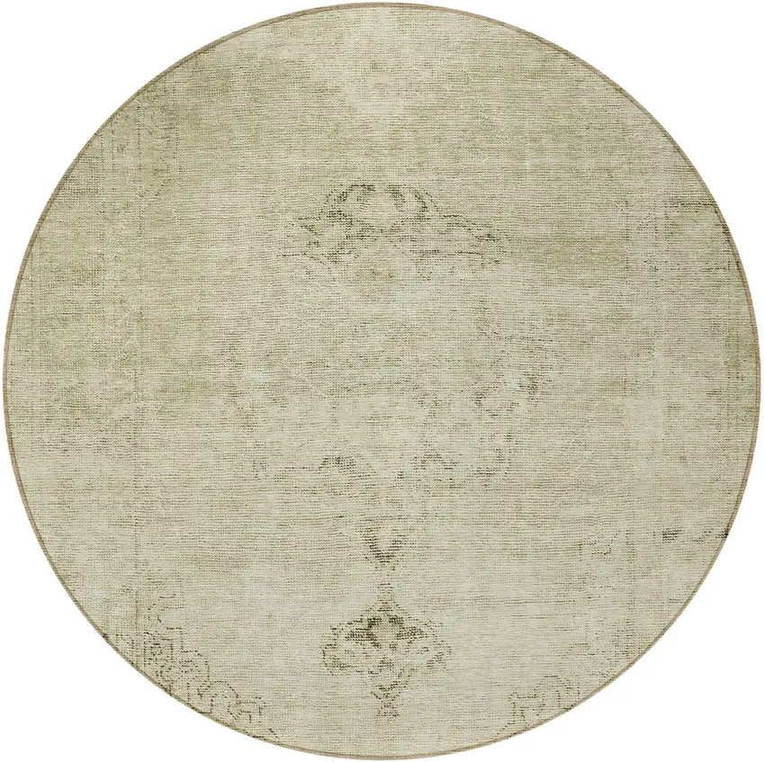 8' Beige Taupe And Brown Round Oriental Washable Indoor Outdoor Area Rug Photo 5