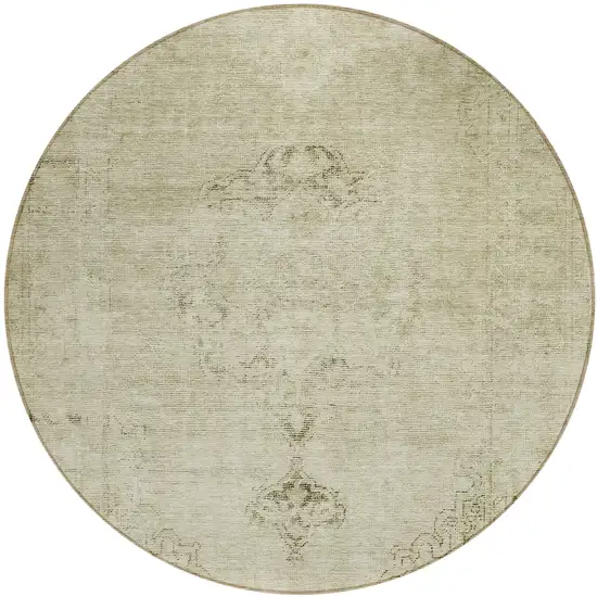 8' Beige Taupe And Brown Round Oriental Washable Indoor Outdoor Area Rug Photo 2