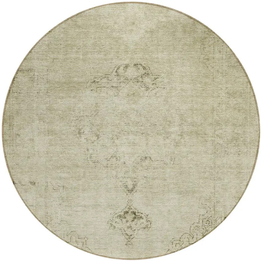 8' Beige Taupe And Brown Round Oriental Washable Indoor Outdoor Area Rug Photo 2