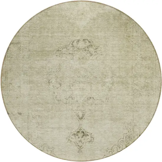 8' Beige Taupe And Brown Round Oriental Washable Indoor Outdoor Area Rug Photo 2