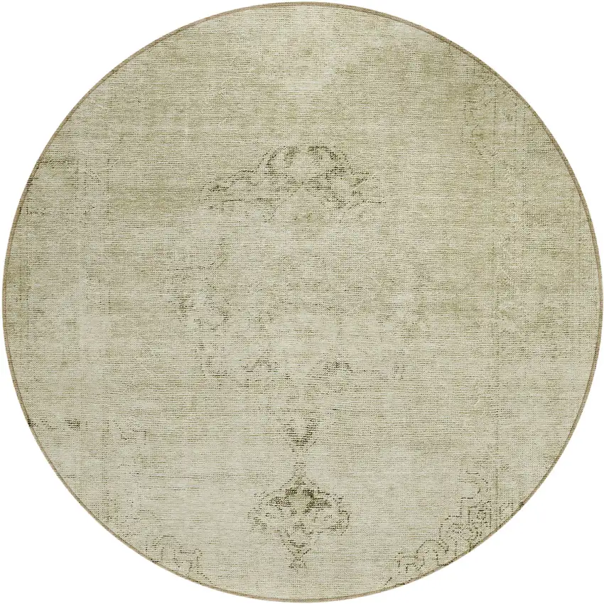 8' Beige Taupe And Brown Round Oriental Washable Indoor Outdoor Area Rug Photo 2