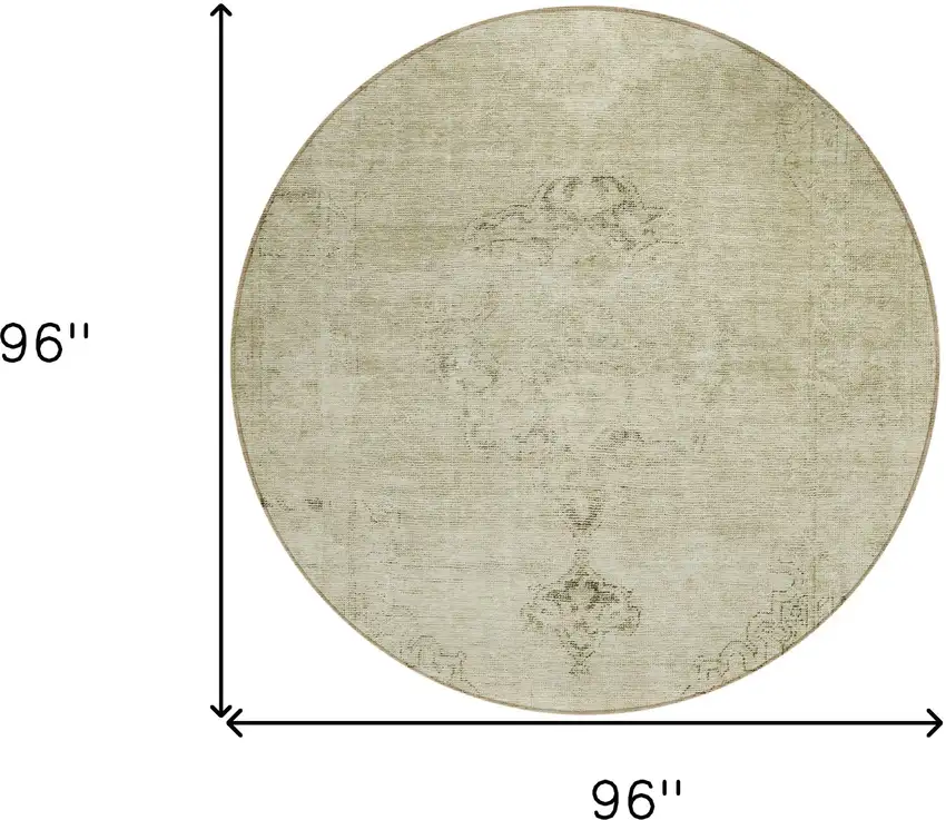 8' Beige Taupe And Brown Round Oriental Washable Indoor Outdoor Area Rug Photo 3